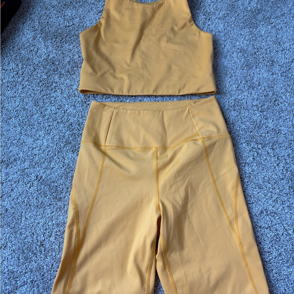 girlfriend collective Mustard Yellow Cropped Tank and High-Waist Leggings Set